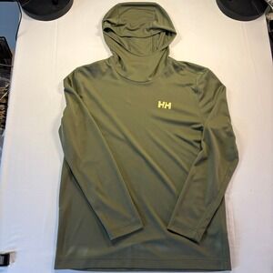 Helly Hansen Mens Olive Green Technical Mesh Hoodie Long Sleeve Size Medium